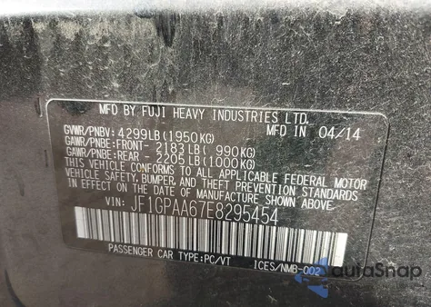 2014 Subaru Impreza 2.0I из США, поврежденный, VIN JF1GPAA67E8295454